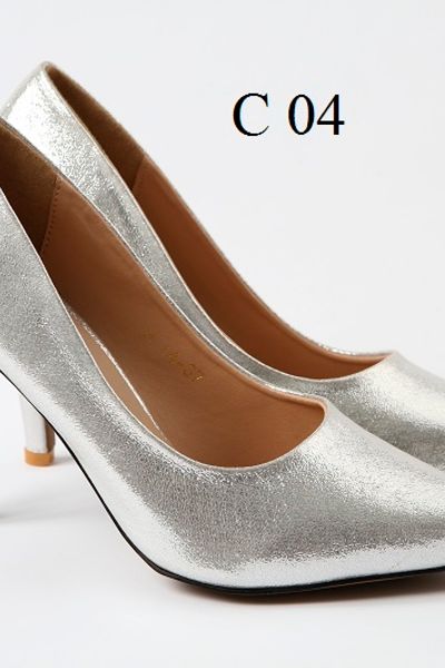 Giày cao gót kim tuyến bạc c04