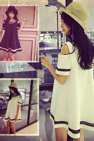 Đầm xòe phối màu cut out - 1395