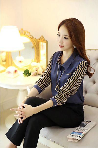 Ms 293 - 120s áo sơ mi denim phối voan sọc