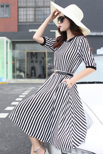 Đầm vintage họa tiết kẻ sọc - 1575