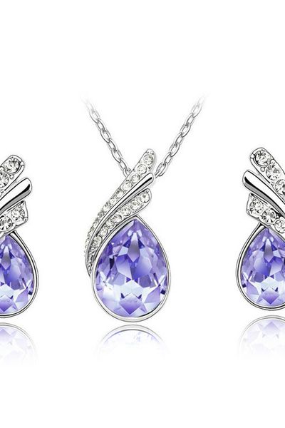 4187 bộ dây chuyền khuyên tai nữ thời trang mẫu gắn đá sang trọng