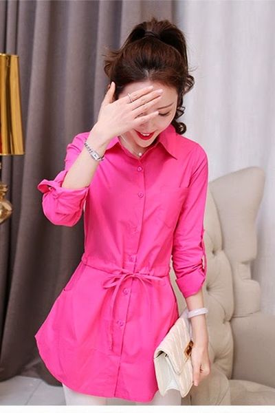 Áo sơmi form dài thắt eo - 1340