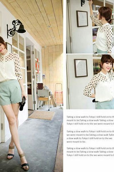 Áo somi chấm bi phối ren - mc105