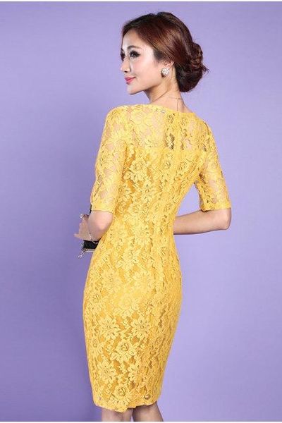 Đầm ren vàng tay lỡ- dt14- e200
