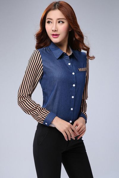 Áo denim phối voan sọc thời trang cá tính - asm3090