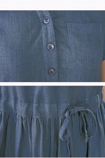 Đầm denim xòe thắt eo - 0796
