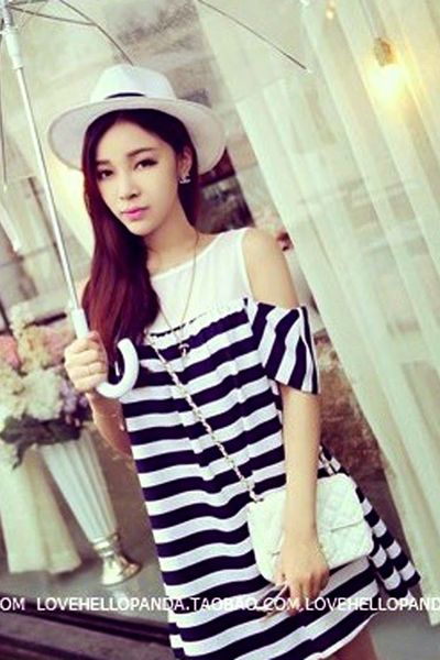 Đầm thun sọc phối voan cut out - 1372