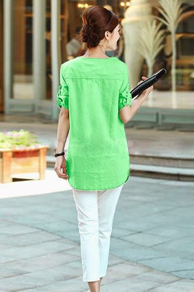 Áo linen phom rộng phối túi - 0793