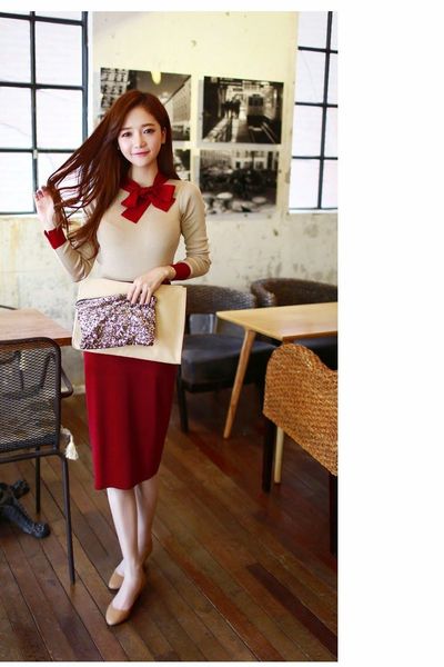 Set áo nơ chân váy ôm fashion - 0972
