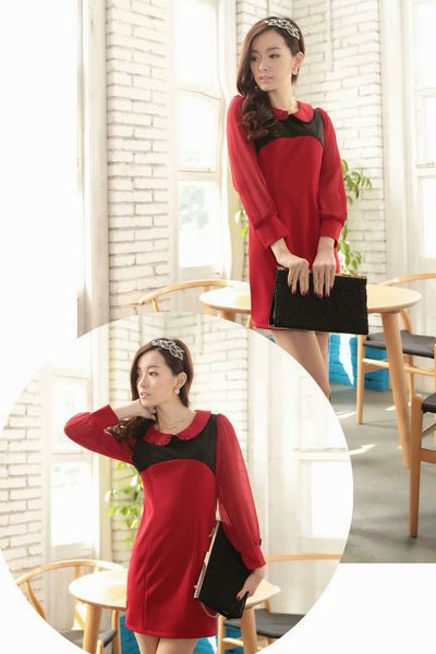 Đầm cổ sen phối ren - 0898
