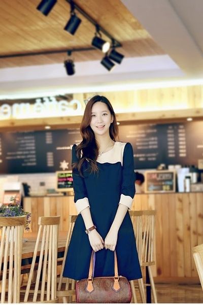 Đầm gợn sóng phối màu - 0783