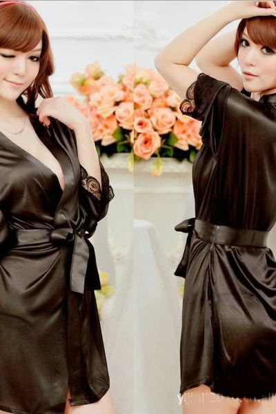 Áo khoác ngủ phi lụa phối ren tay - mc085 mã 1362