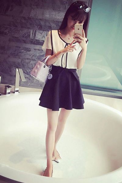 Set áo 2 lớp phối viền chân váy nơ - 1638