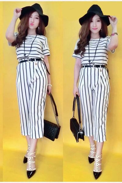 Set áo croptop - quần sọc- 1455