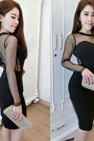 Đầm body cúp ngực tay lưới lọ lem - tenten18-11