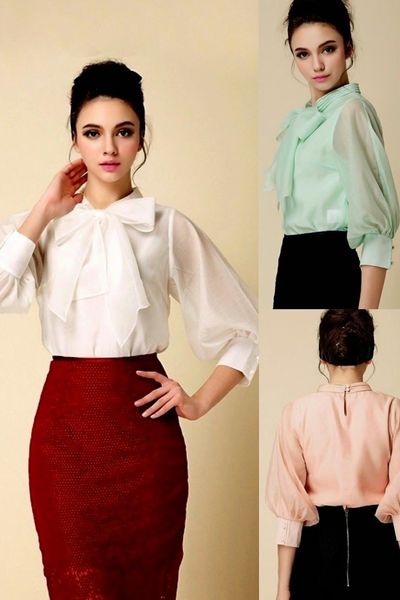 Áo voan chiffon thắt nơ - 0836