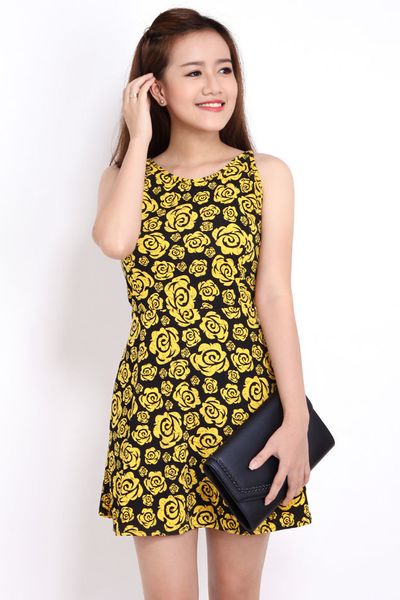 Đầm xòe f21 họa tiết