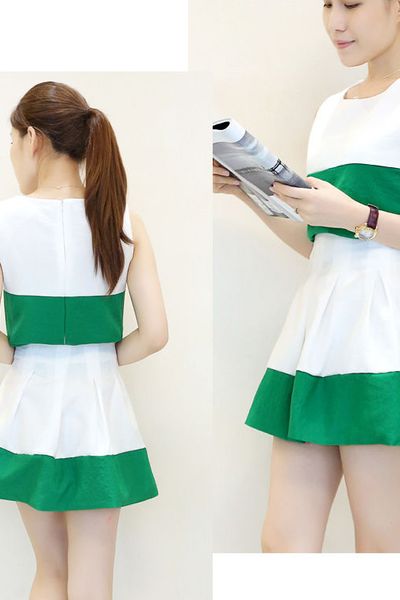 Set áo croptop chân váy phối màu - 1592