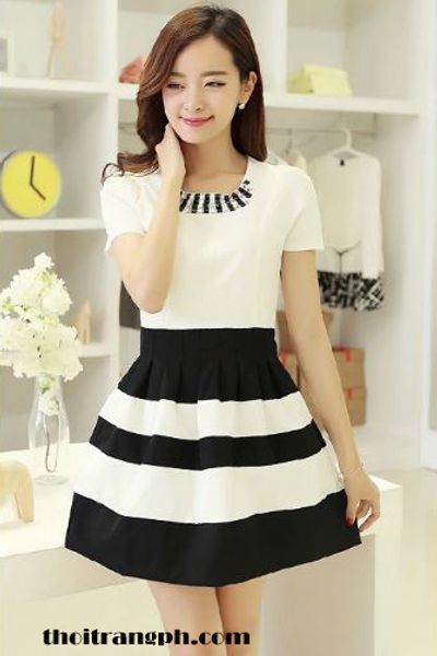 Đầm phối hai màu đính đá quý cực đẹp md1897-320