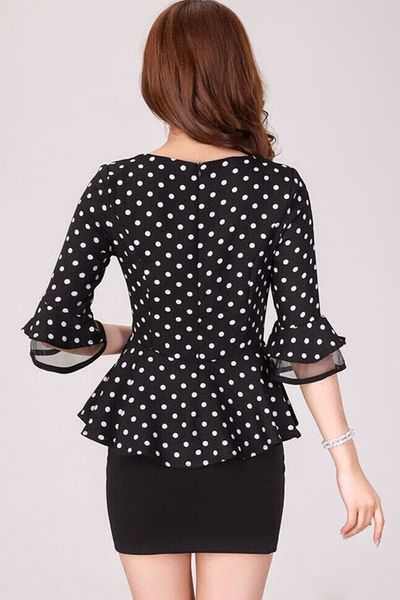 Áo chấm bi peplum tay cách điệu - 0927
