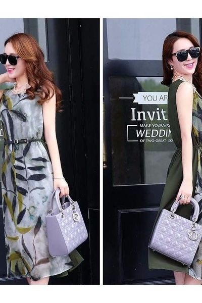 Đầm voan họa tiết lá dv2438
