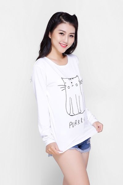 Áo thun dài tay họa tiết mèo cute atdt01