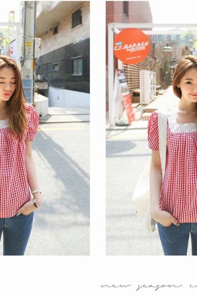 Áo caro phối ren michi - 0488