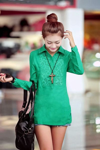 Áo somi phom dài phối ren ms0944