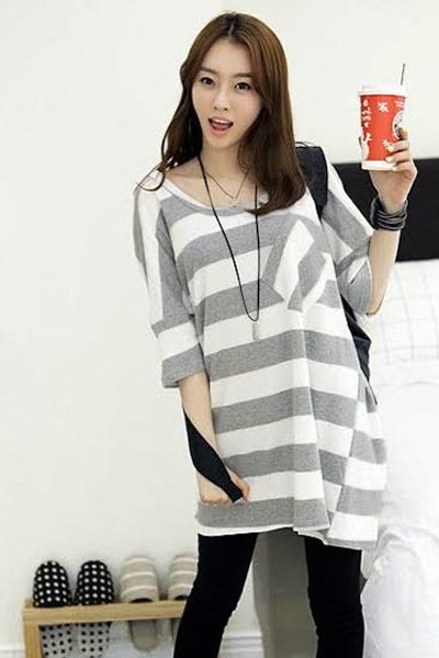 Áo thun sọc ngang phom dài big size - 0760