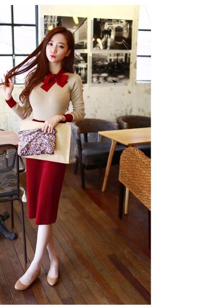 Set áo nơ chân váy ôm fashion - 0972