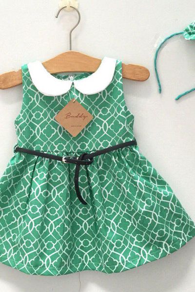 A17518 - đầm cổ lá sen kèm dây nịt băng đô chất kaki phi thunri 8size 1-8