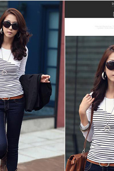 Áo dài tay kẻ chất dầy