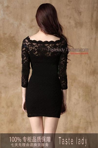 Đầm ren đen cổ thuyền-dt01- e155