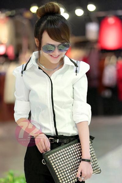 Áo somi phối dây kéo vai - 0195