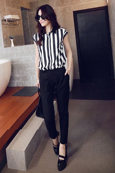 Áo somi sọc kẻ cổ đen - 1580