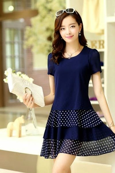 Đầm chiffon phối bi xếp tầng - 0648