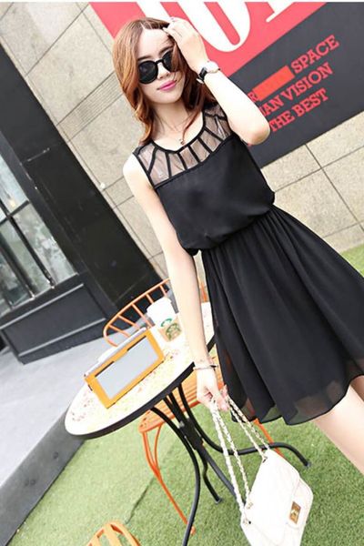 Đầm chiffon cổ voan dây adv-618