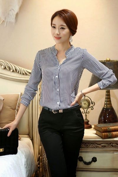 Áo voan sọc kẻ cổ trụ - 0824