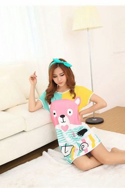 Đầm ngủ hoạt hình gấu tim - 1381
