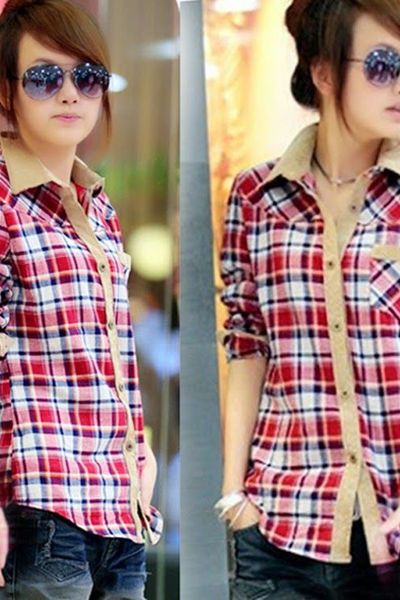 Áo somi caro viền màu - mc099 ms1276