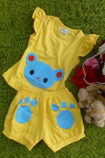Q343 bộ short bg thêu gấu túi 2-8t