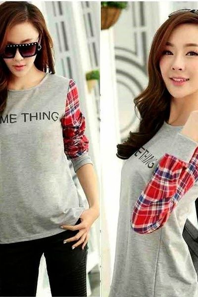 Áo thun tay phối caro
