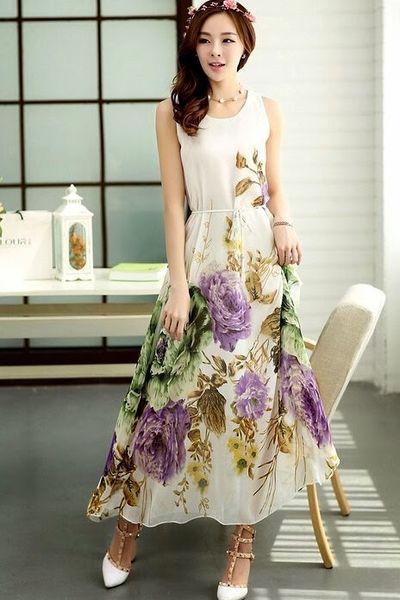 Đầm maxi hoa tím kèm nịt - 0694