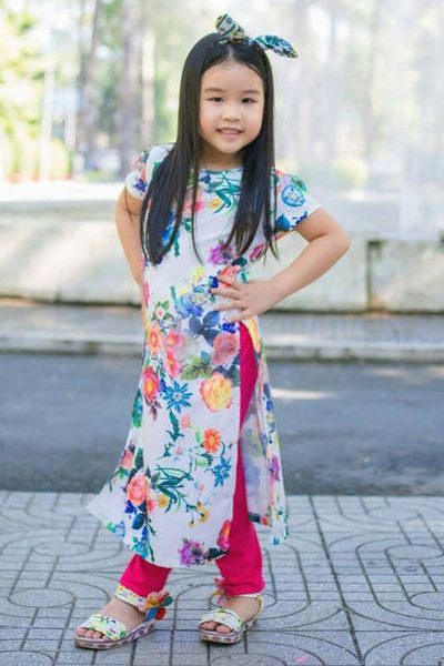 A19185 - 24/11áo dài hoa cách điệu vải linen sang trọng kèm quần legging cottonri 8size 1-8
