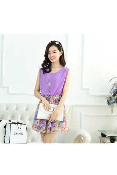 Đầm voan hoa xát nách viền ren dv 2411