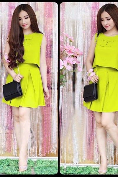 Set áo croptop nơ ngực chân váy - 0920