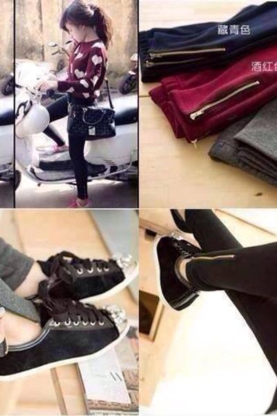 Xưởng chuyên sỉ - legging dây kéo chân xám đỏ đô đen xanh đen freesize qd7-0487