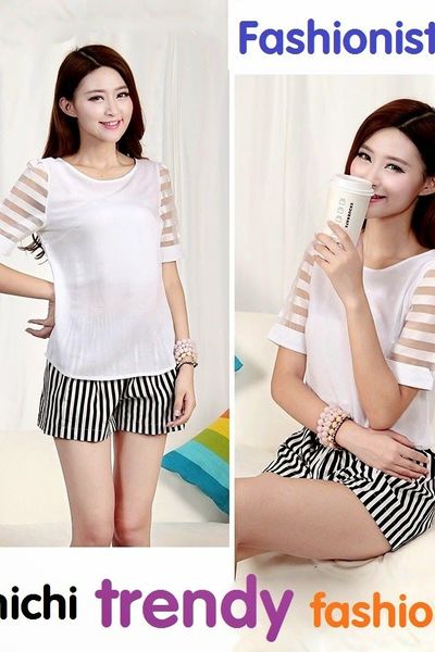 Áo voan tay lưới sọc - 0497