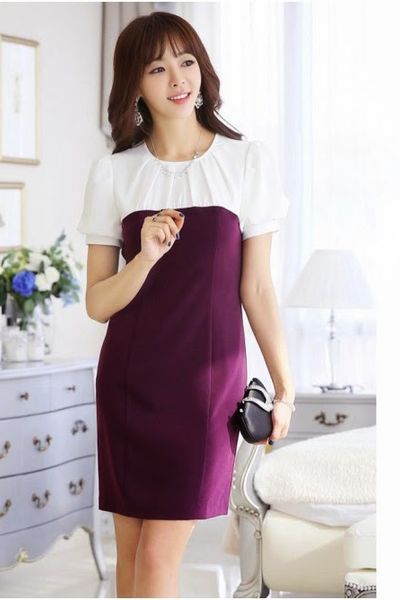 Đầm công sở phối màu - 0682
