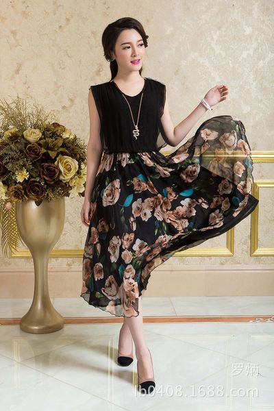 Đầm hoa xòe vintage black rose - d5104